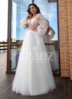 Arabian fairy tale inspired pearl white princess wedding tulle gown