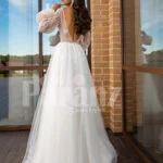 Arabian fairy tale inspired pearl white princess wedding tulle gown back side view