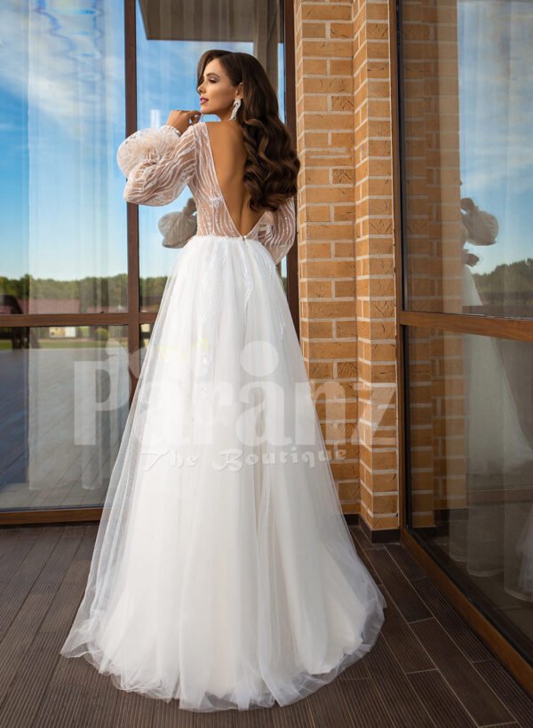 Arabian fairy tale inspired pearl white princess wedding tulle gown back side view