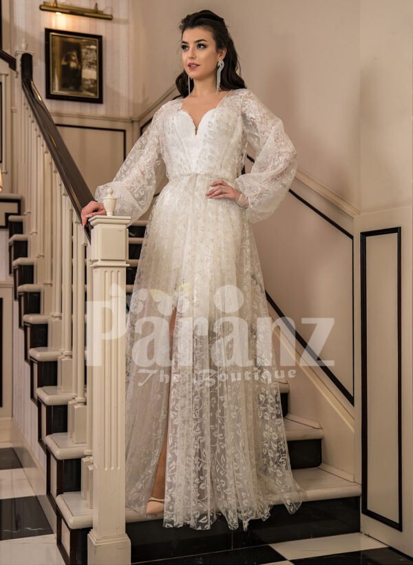 Arabian style sleeve tulle gown with all over lace work and royal bodice