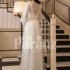 Arabian style sleeve tulle gown with all over lace work and royal bodice back side view
