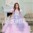 Baby pink-purple ruffle-tulle flared and high volume floor length gown for little girls