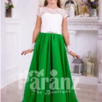 Beautiful bottle green skirt and pearl white bodice party gown for girls