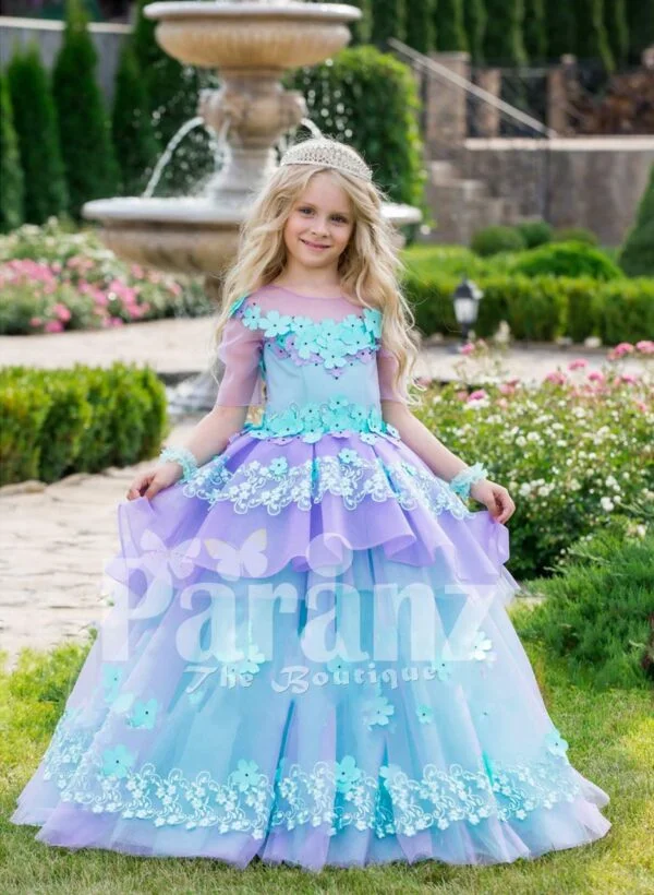 Beautiful floral work flared tulle skirt baby gown with soft tulle overskirt