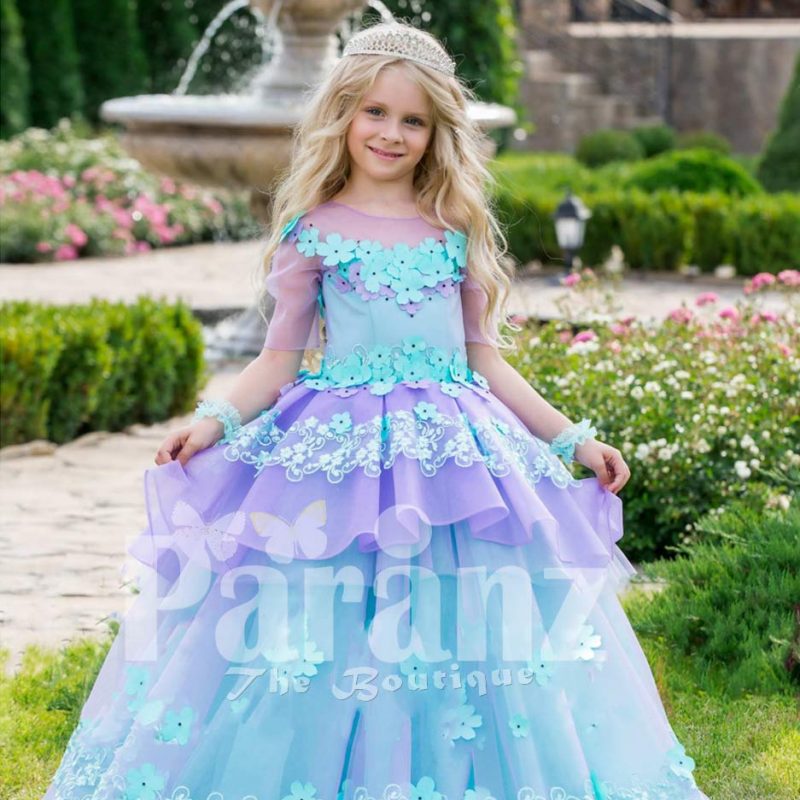 Beautiful floral work flared tulle skirt baby gown with soft tulle ...