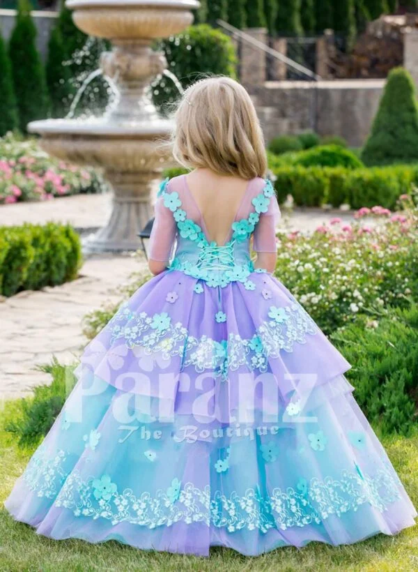 Beautiful floral work flared tulle skirt baby gown with soft tulle overskirt