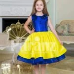 Bright blue-yellow tea length tulle skirt sleeveless satin party dress for girls