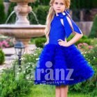 Bright royal blue close neck baby party dress with soft cloud tea length skirt
