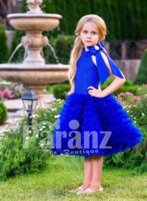 Bright royal blue close neck baby party dress with soft cloud tea length skirt