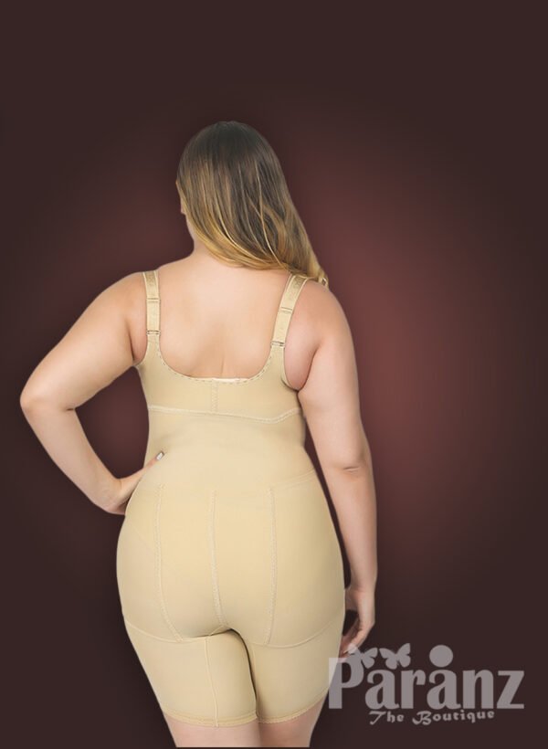 Butt enhancing tummy slimming open bust body shaper with front zipper closure new back side view