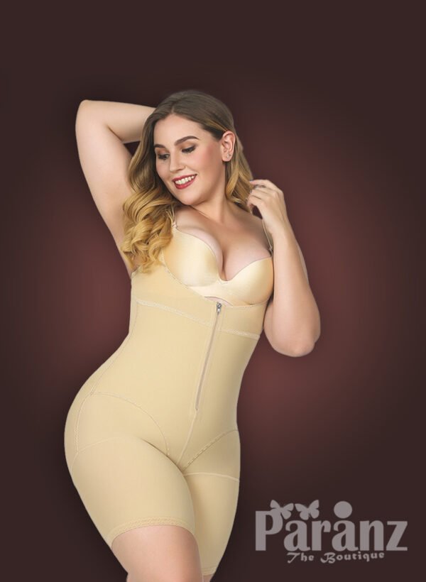 Butt enhancing tummy slimming open bust body shaper with front zipper closure new for women