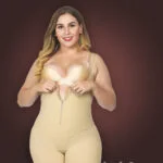 Butt enhancing tummy slimming open bust body shaper with front zipper closure new views