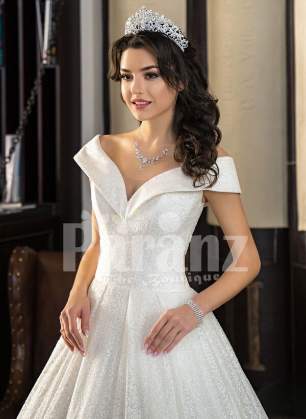 Disney princess styled high volume wedding tulle gown with stunning bodice close view