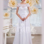 Elegant all white lacy bodice wedding gown with floor length tulle skirt