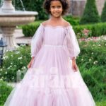 Elegant off-shoulder Arabian sleeve floor length ruffle-tulle baby party gown in soft pink