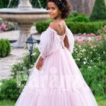 Elegant off-shoulder Arabian sleeve floor length ruffle-tulle baby party gown in soft pink side view