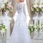 Elegant pearl white floor length tulle skirt wedding gown with over all lace works back side view