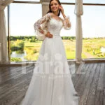 Elegant white soft tulle skirt wedding gown with full sleeve royal bodice