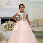 Exciting golden glitz bodice sleeveless baby gown with flared and high volume pink tulle skirt