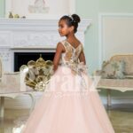 Exciting golden glitz bodice sleeveless baby gown with flared & high volume pink tulle skirt side view