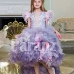 Exclusive high-low cloud tulle-ruffle skirt baby gown with beautiful bodice and feather sleeves