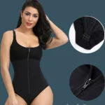 Front Zipper Closure & Waist Slimmer Body Shaper Suit In black