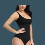 Front Zipper Closure & Waist Slimmer Body Shaper Suit In black f (1)