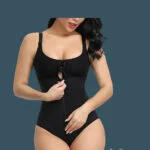 Front Zipper Closure & Waist Slimmer Body Shaper Suit In black f (2)