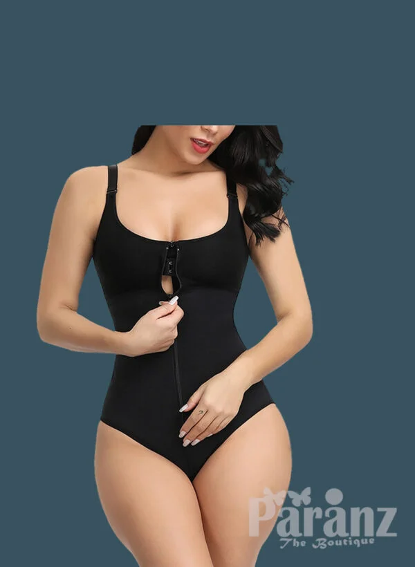 Front Zipper Closure & Waist Slimmer Body Shaper Suit In black f (2)