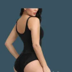 Front Zipper Closure & Waist Slimmer Body Shaper Suit In black side view