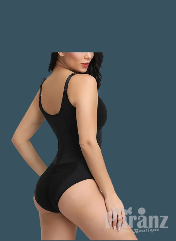 Front Zipper Closure & Waist Slimmer Body Shaper Suit In black side view