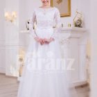 Full sleeve super stylish pearl white floor length wedding gown with tulle skirt