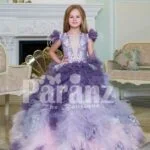 Girls’ high volume tulle-ruffle cloud skirt floor length gown with satin-sheer bodice