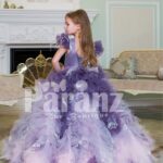 Girls’ high volume tulle-ruffle cloud skirt floor length gown with satin-sheer bodice sidxe view