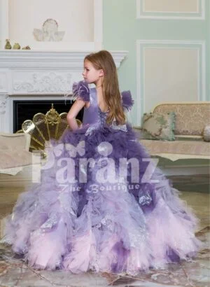 Girls’ high volume tulle-ruffle cloud skirt floor length gown with satin-sheer bodice sidxe view