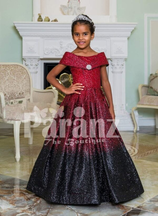 Glitz red-pink-black floor length flared and high volume exclusive baby gown