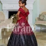 Glitz red-pink-black floor length flared and high volume exclusive baby gown back side view