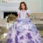 High volume ruffle-tulle cloud skirt full length baby gown with elegant satin-sheer bodice