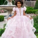 Light pink multi-layer floor length tulle skirt baby gown with royal bodice