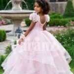 Light pink multi-layer floor length tulle skirt baby gown with royal bodice back side view