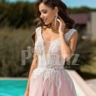 Metal pink side slit wedding tulle gown with glam glitz royal bodice close view