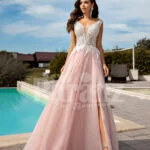 Metal pink side slit wedding tulle gown with glam glitz royal bodicec