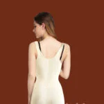 Mid Thigh Body Suit With Lace & Front Zipper Closure off White back side view