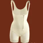 Mid Thigh Body Suit With Lace & Front Zipper Closure off White raw view (1)