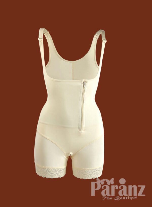Mid Thigh Body Suit With Lace & Front Zipper Closure off White raw view (1)