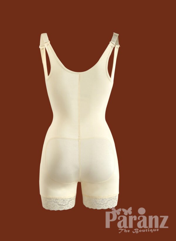 Mid Thigh Body Suit With Lace & Front Zipper Closure off White raw view (4)