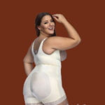 Mid Thigh Body Suit With Lace & Front Zipper Closure side view