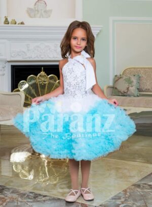 Multi-color tea length cloud ruffle elegant party dress for girls