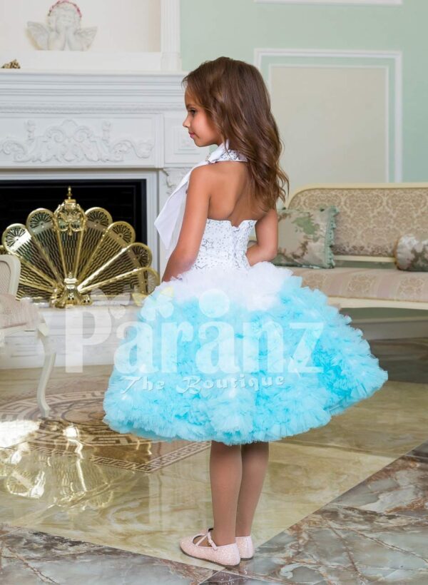 Multi-color tea length cloud ruffle elegant party dress for girls side view