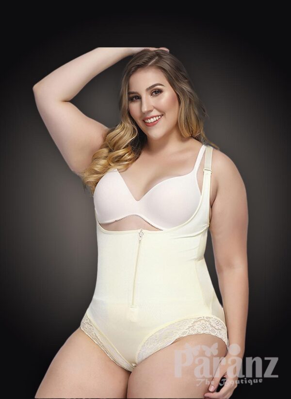 Open-bust style all white front zipper closure underwear body shaper new view
